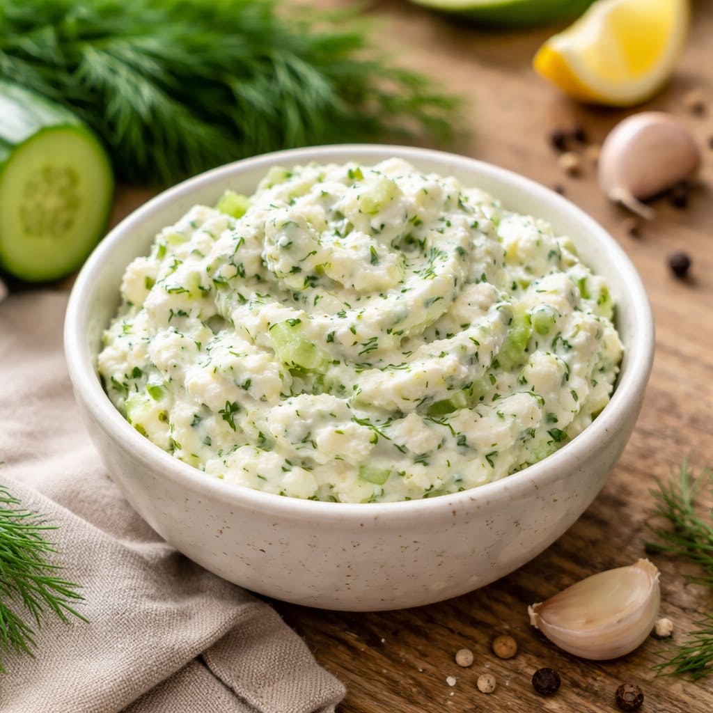 Творожная намазка с огурцом и укропом