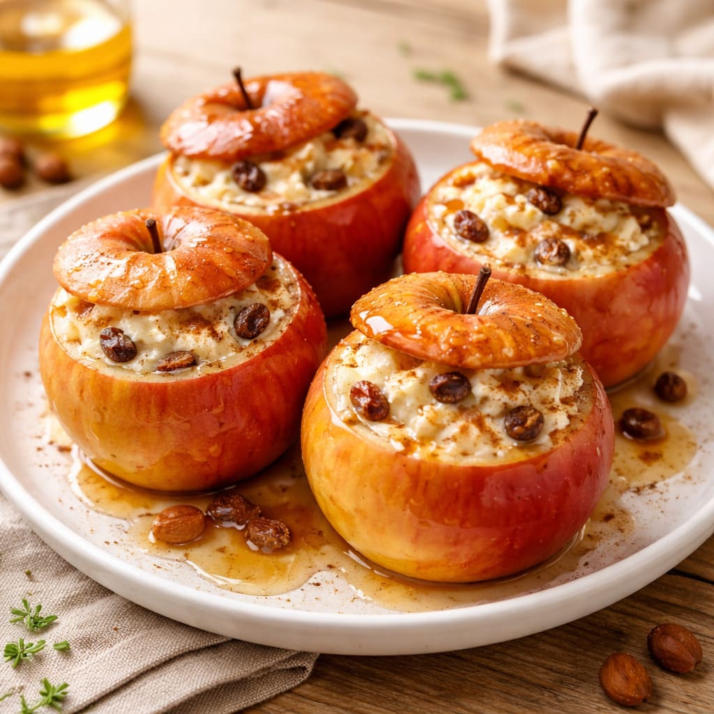 Запечённые яблоки с творогом и изюмом