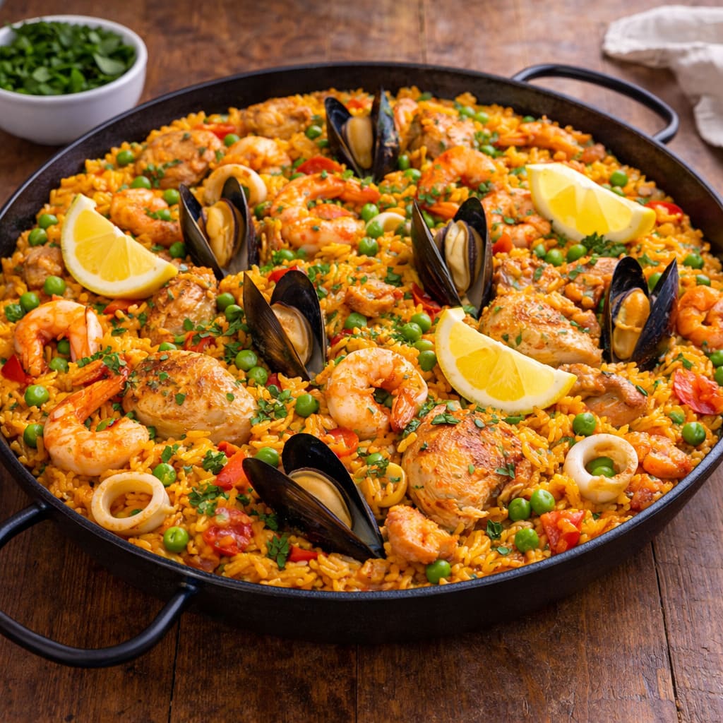 Паэлья с курицей и морепродуктами (упрощённая)