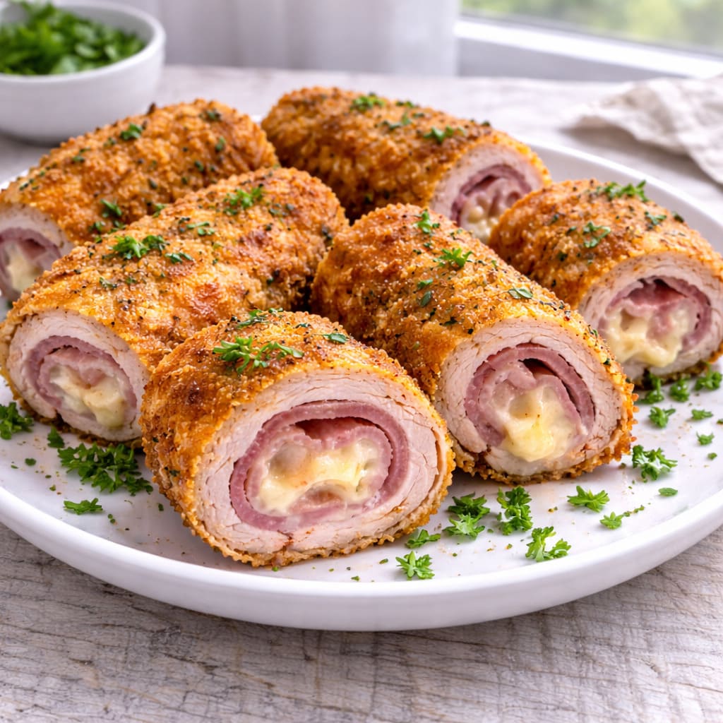 Мясные рулетики с сыром и ветчиной