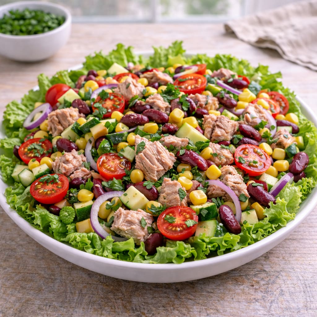 Салат с тунцом, фасолью и кукурузой
