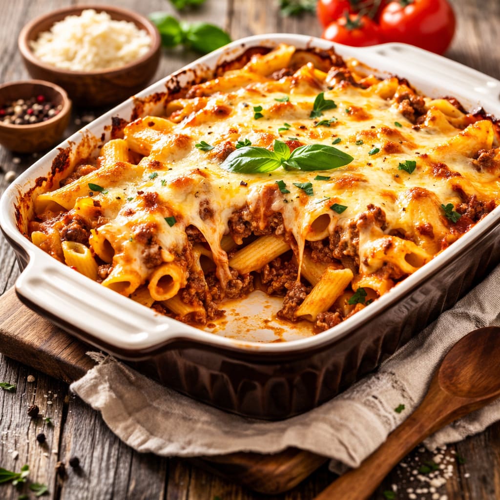 Запеканка из макарон с фаршем и сыром