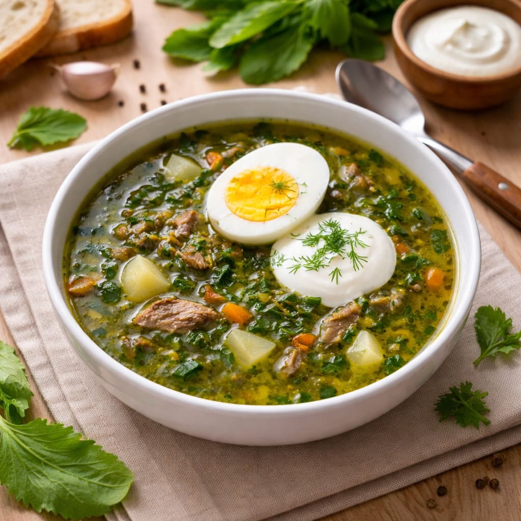 Борщ зелёный (щавелевый) с яйцом