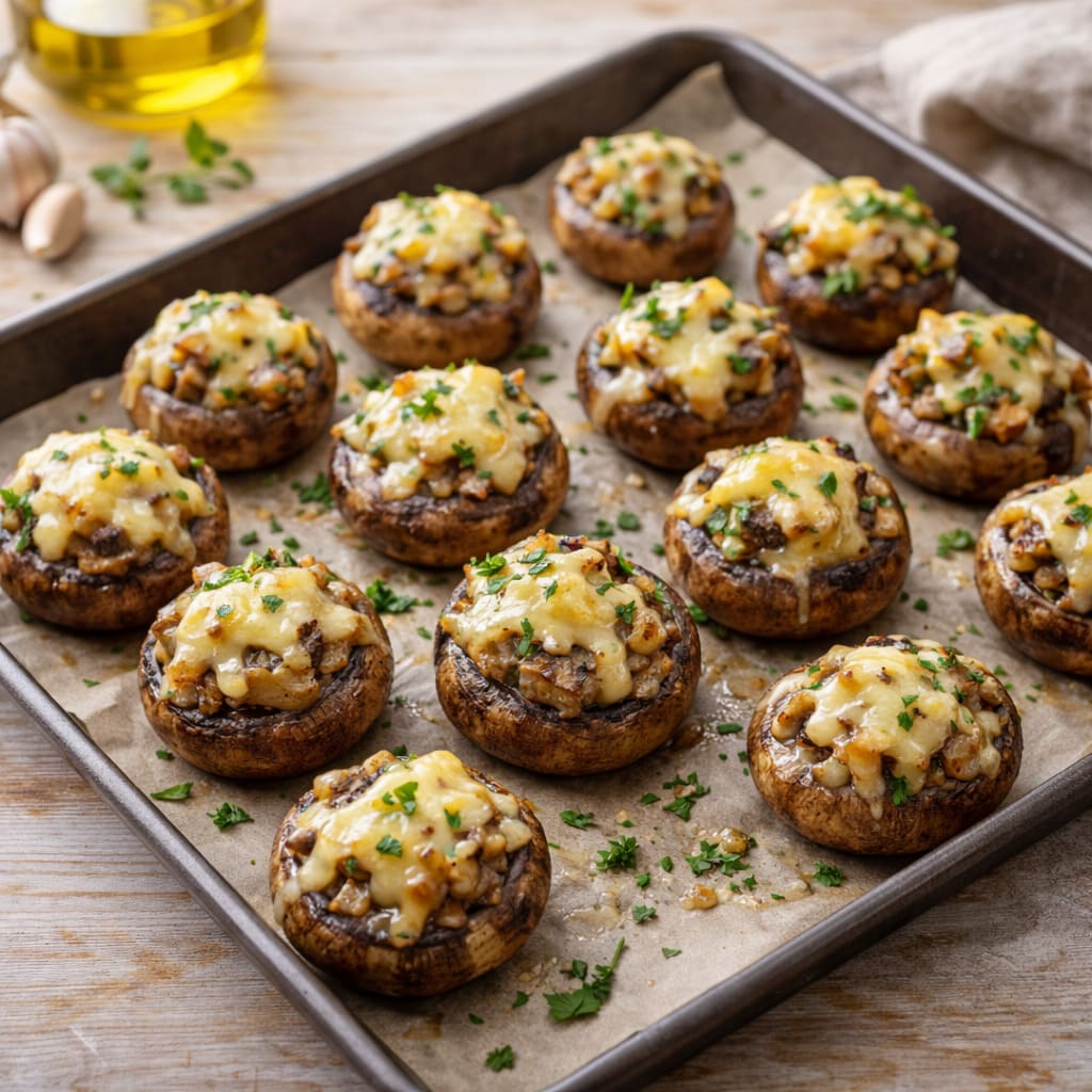 Шампиньоны фаршированные сыром и зеленью