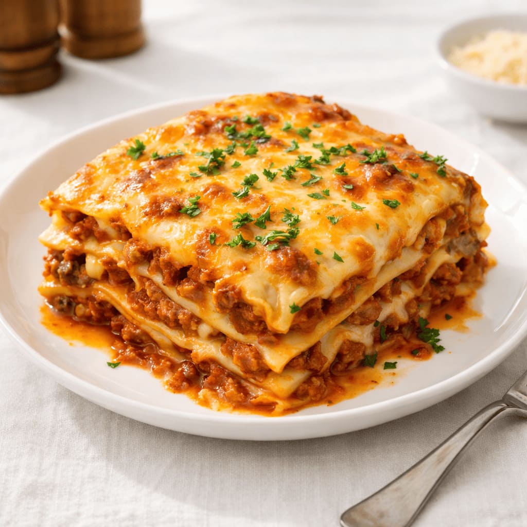 Лазанья с фаршем и соусом бешамель