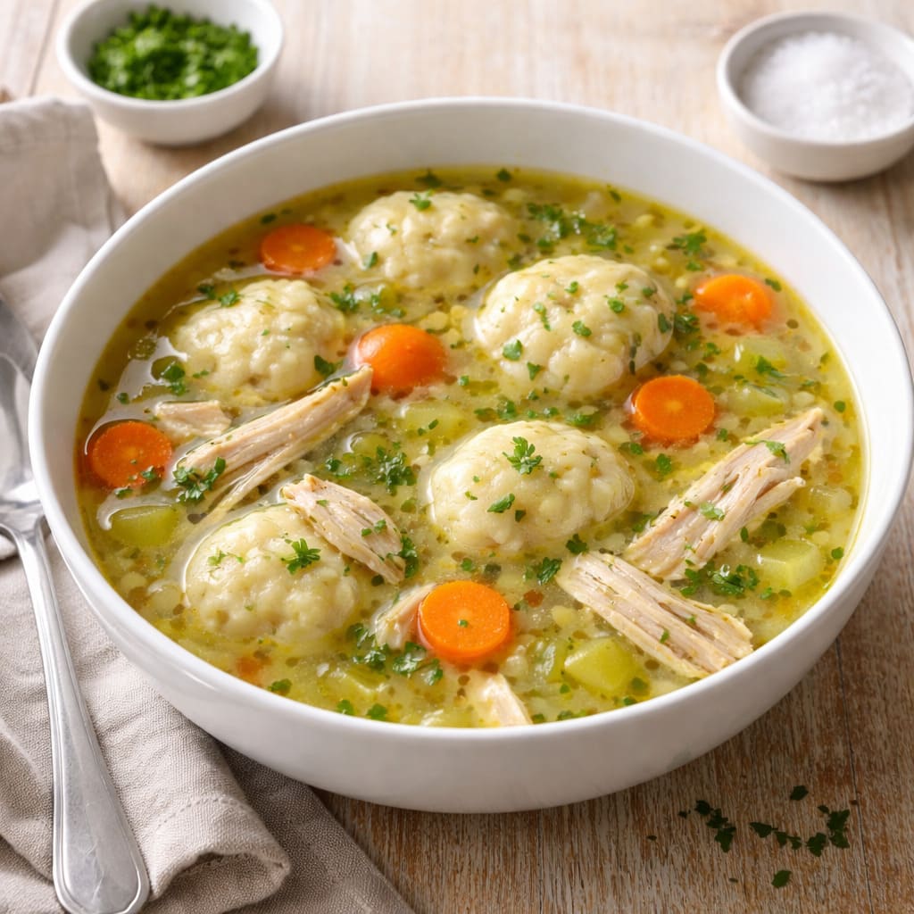 Суп с клёцками на курином бульоне