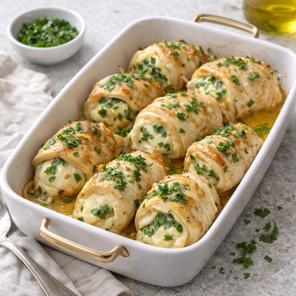 Куриные рулетики с сыром и зеленью (в духовке)