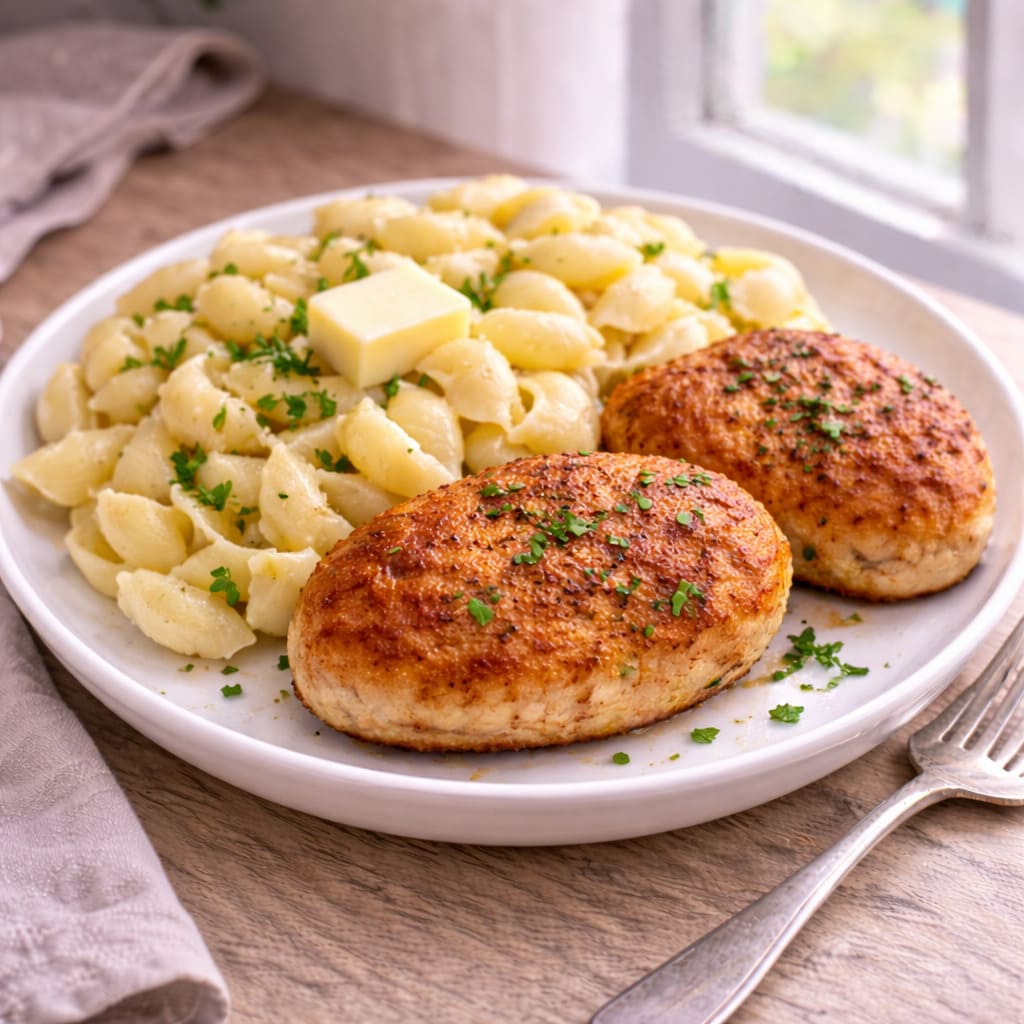 Куриные котлеты с макаронами