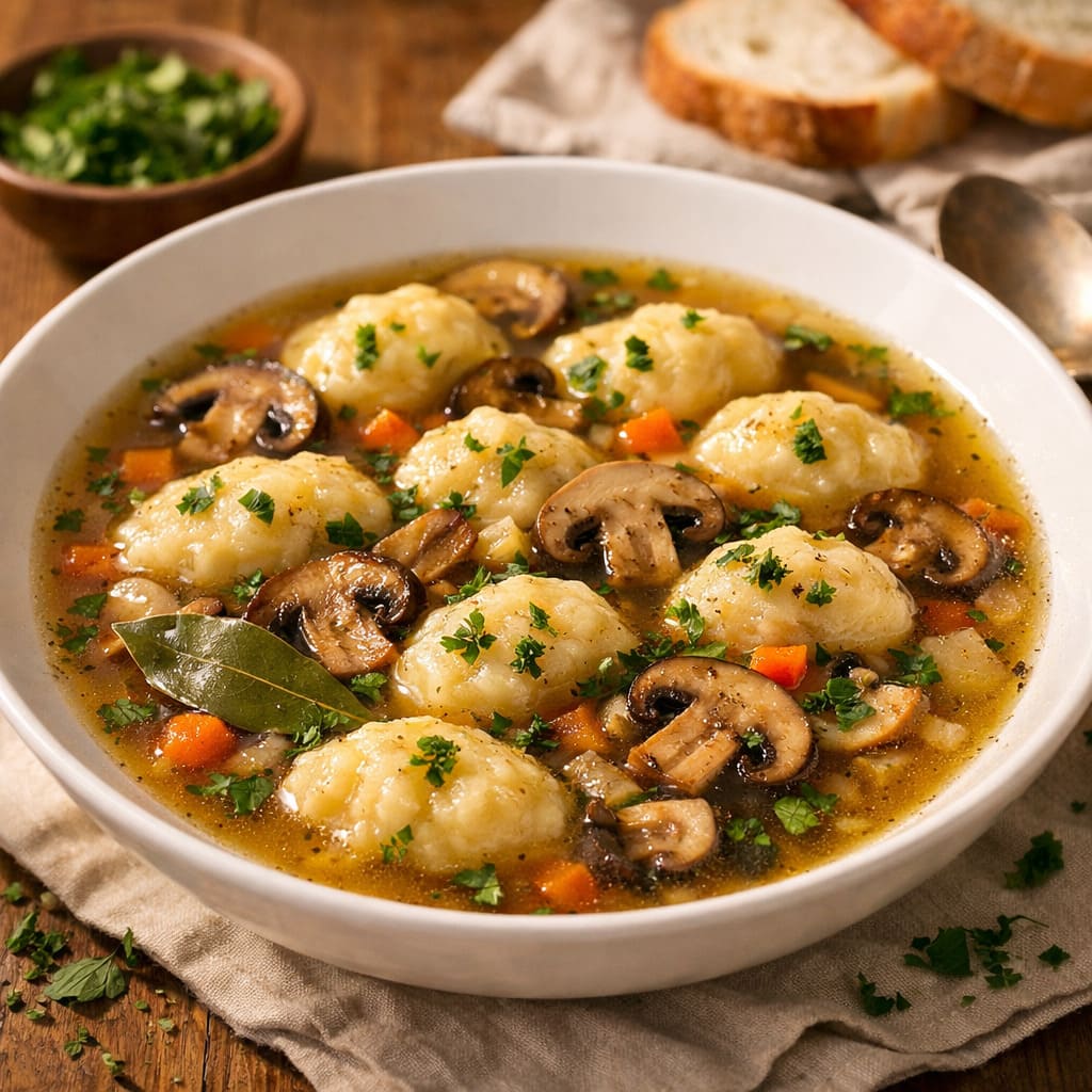 Суп с грибами и картофельными галушками