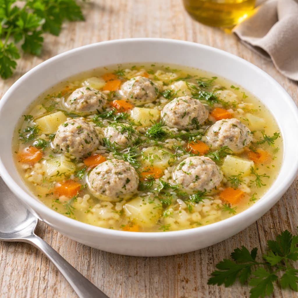 Суп с рисом и куриными фрикадельками