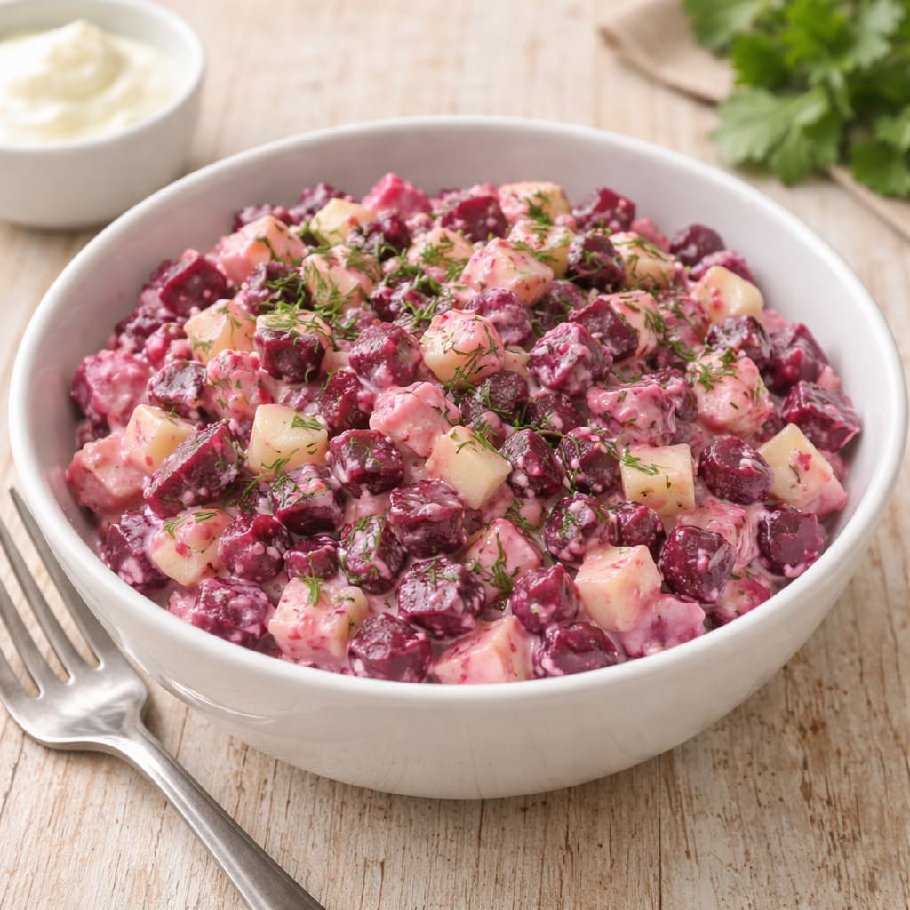 Салат с печёной свёклой, яблоком и сметаной