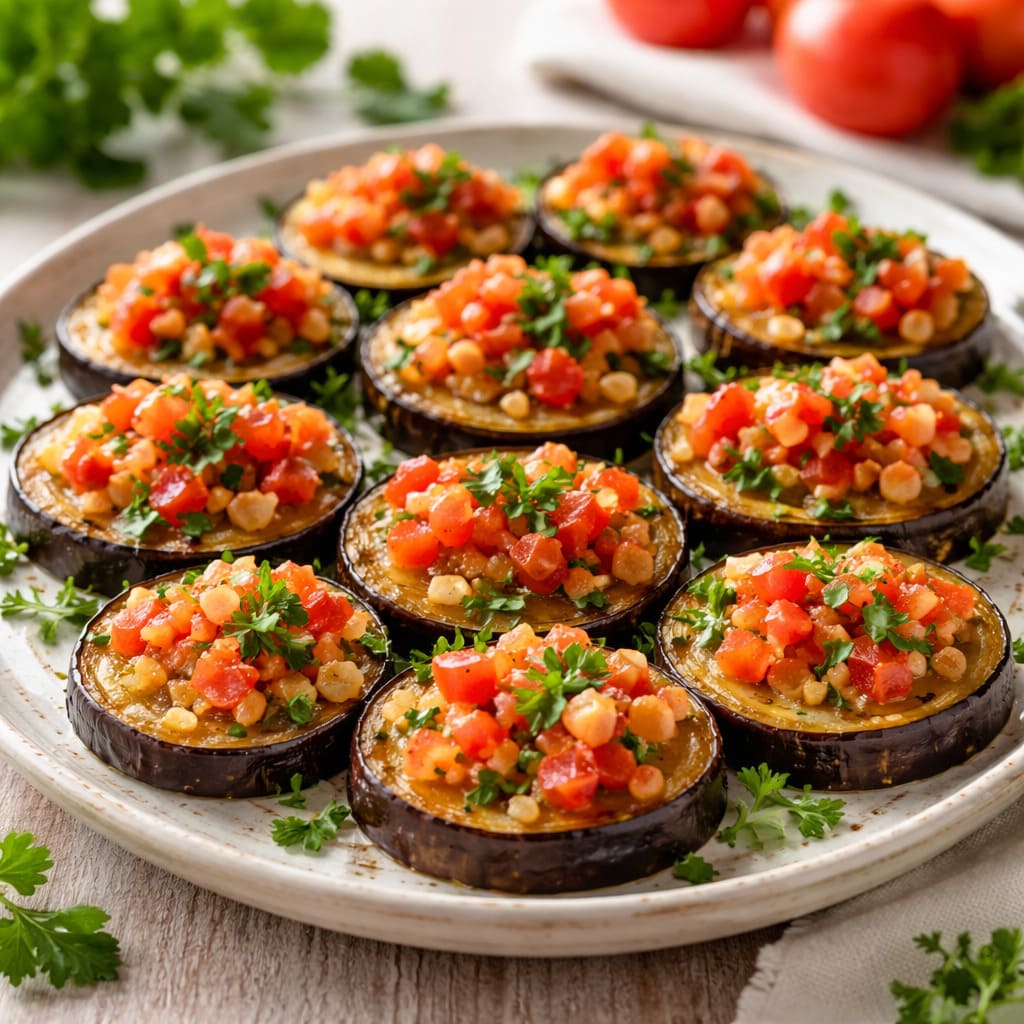 Тёплая закуска из баклажанов с помидорами и чесноком