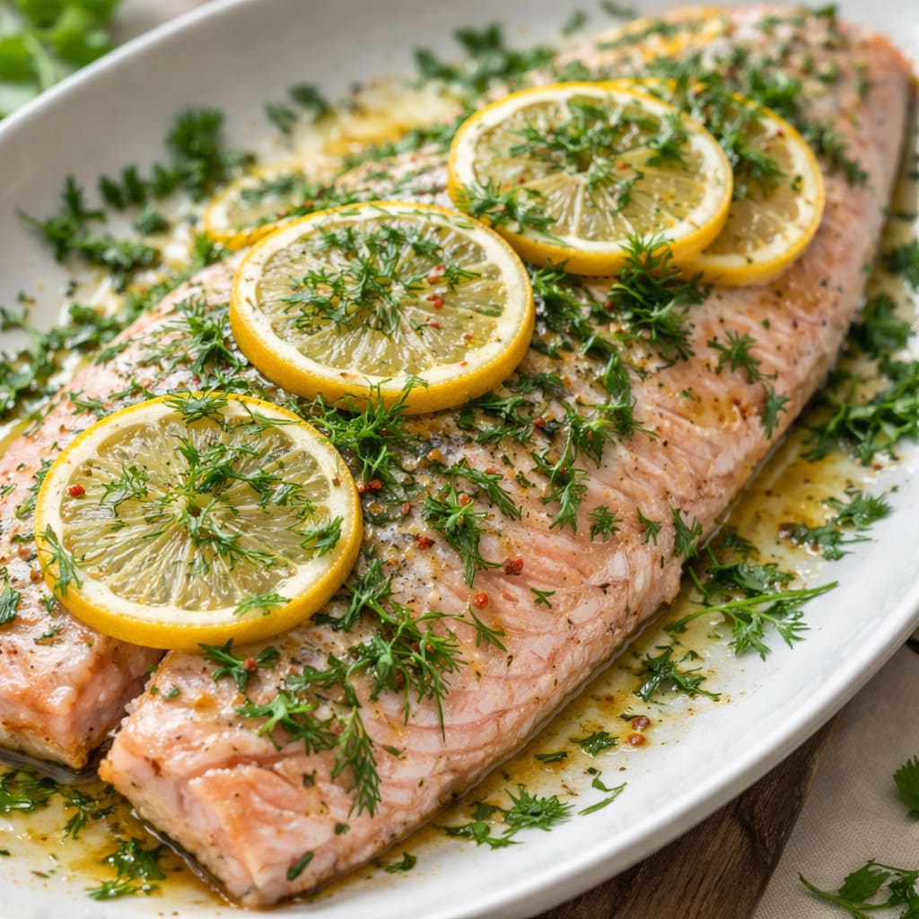 Форель, запечённая с лимоном и травами