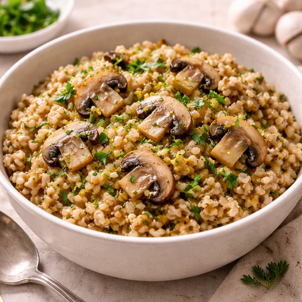 Пшеничная каша с грибами и луком