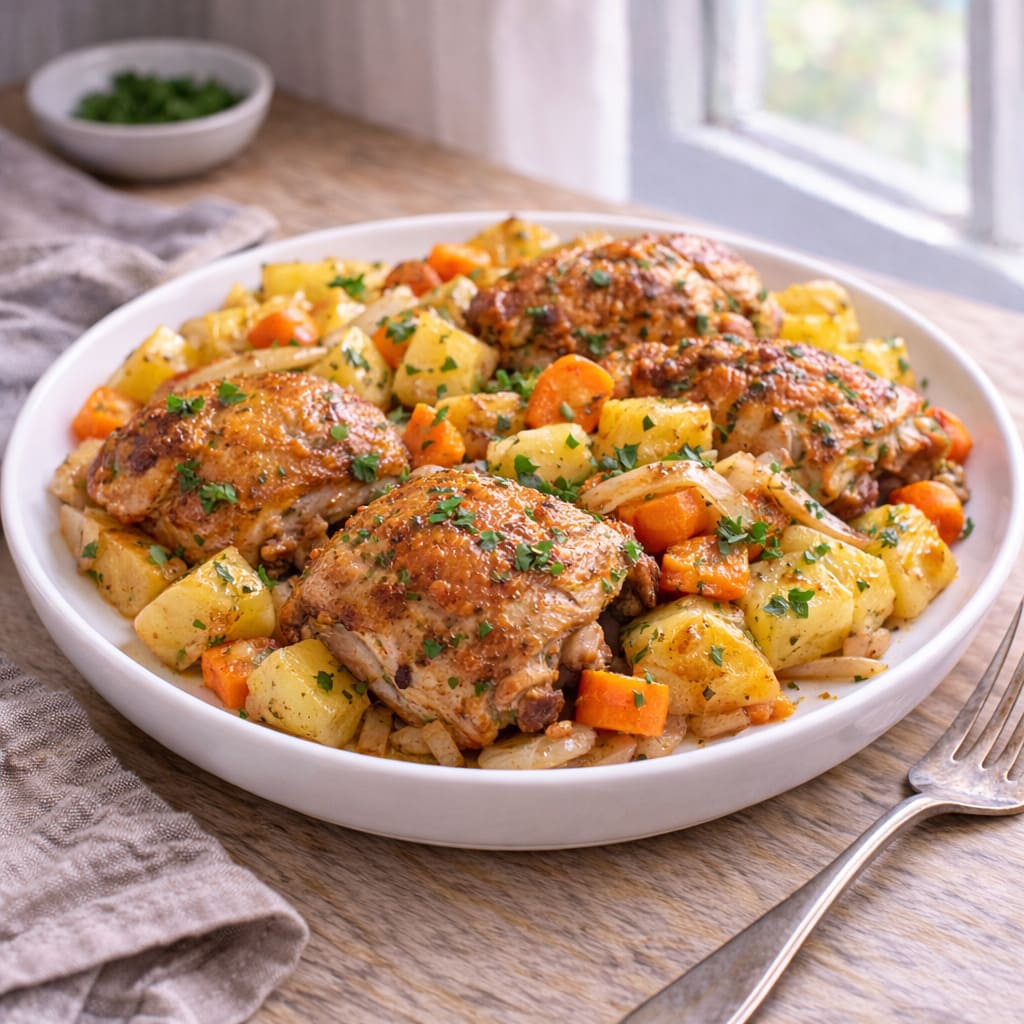 Куриные бедра с овощами в духовке