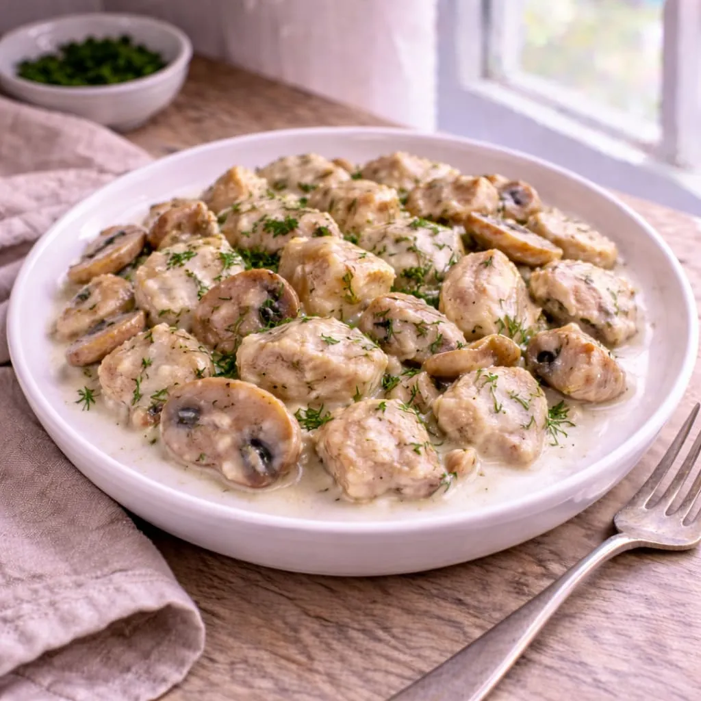 Курица с грибами в сметане