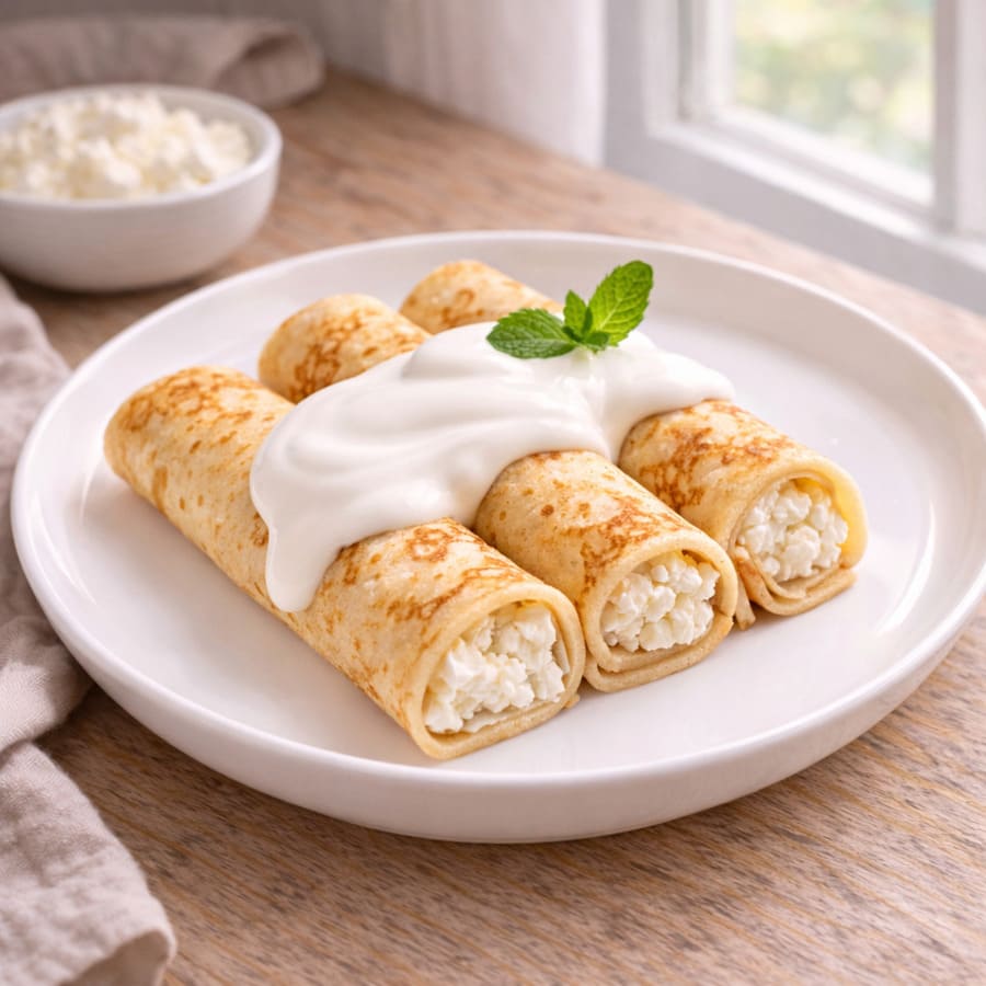 Блины с творогом и сметаной