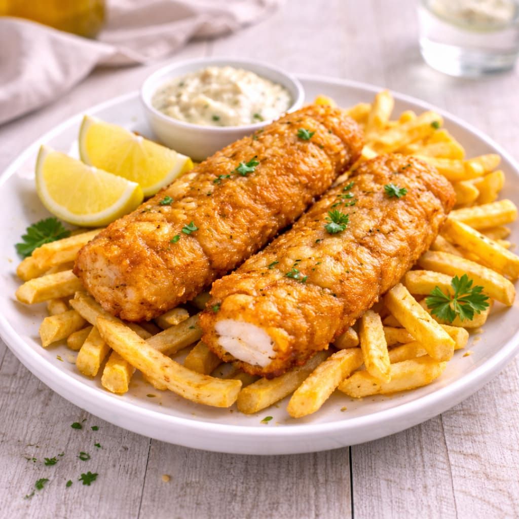 Рыба в кляре с картофелем фри