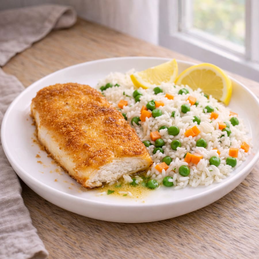 Жареная рыба с рисом