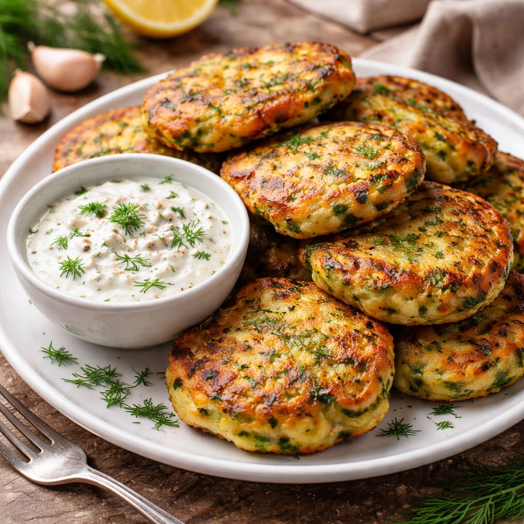 Кабачковые оладьи с чесночным соусом