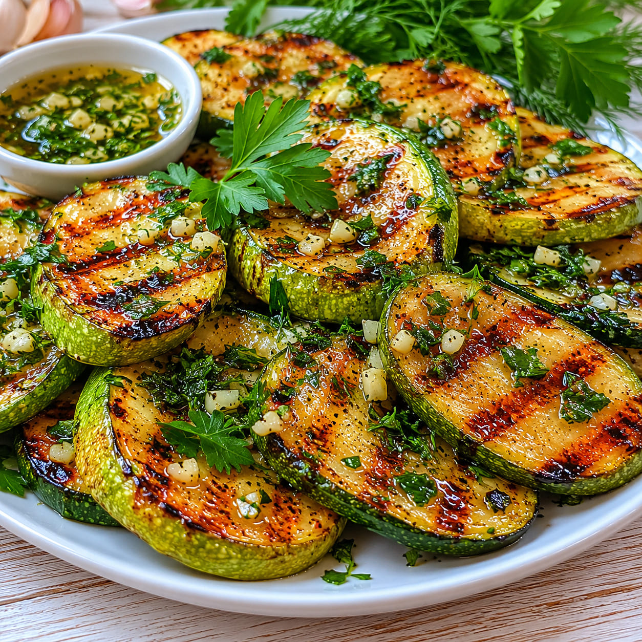 Кабачки с чесноком и зеленью на мангале