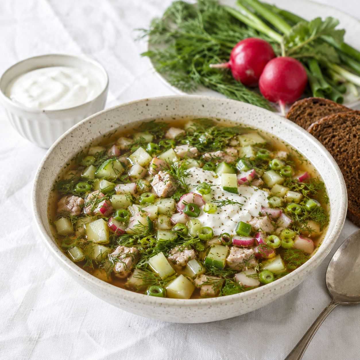 Окрошка на квасе с редисом